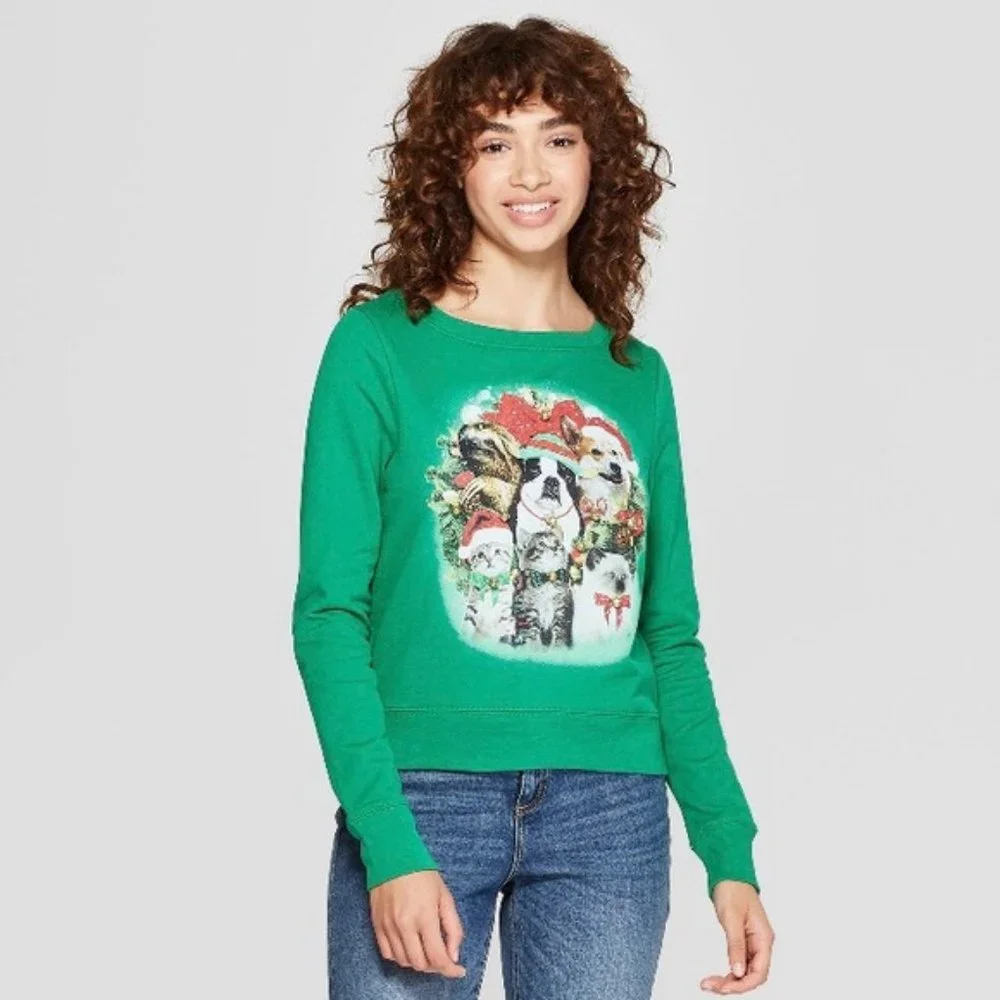 Fifth Sun | Green Dogs & Cats Jingle Sweater - Picture 1 of 6